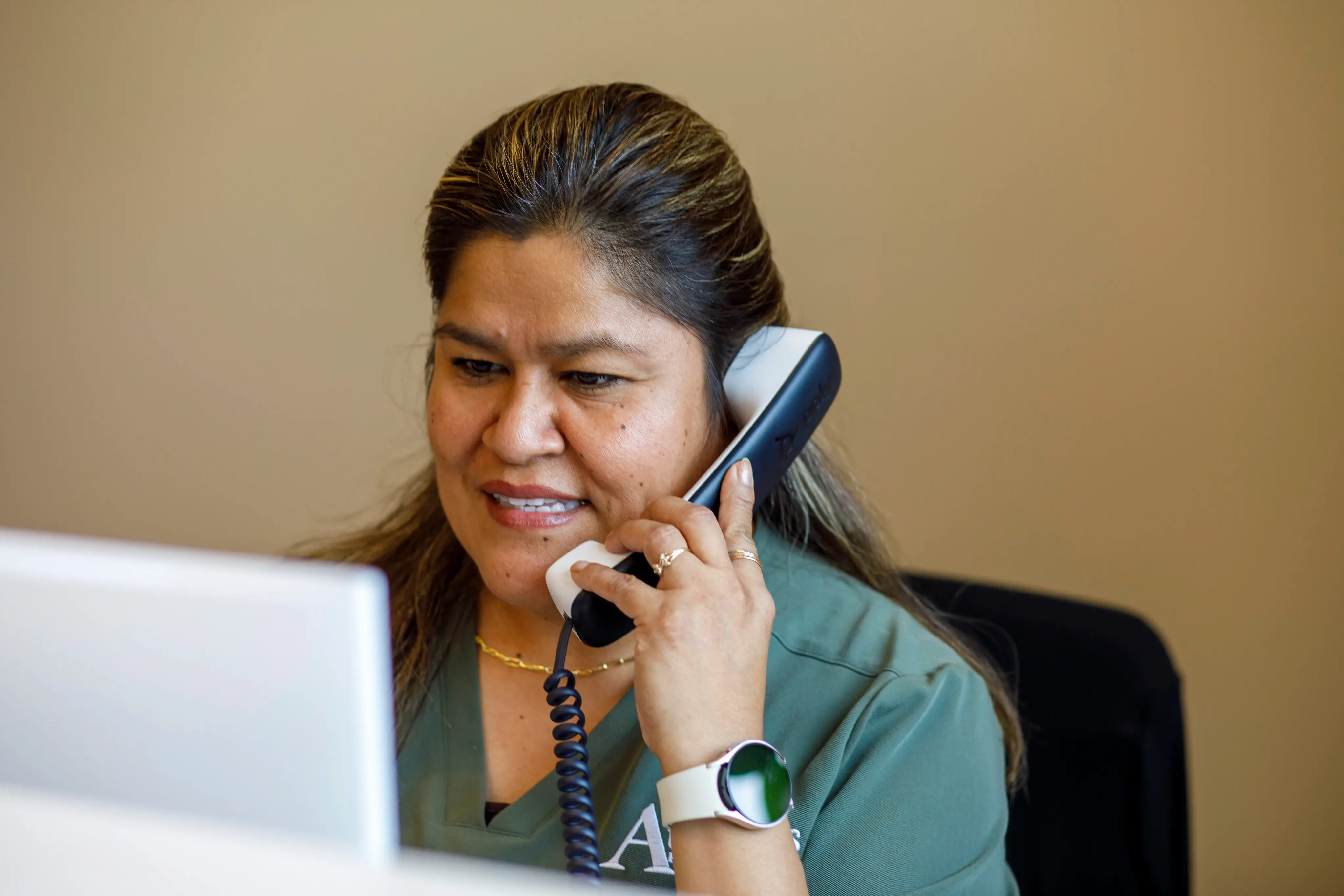 A team member on a telephone call