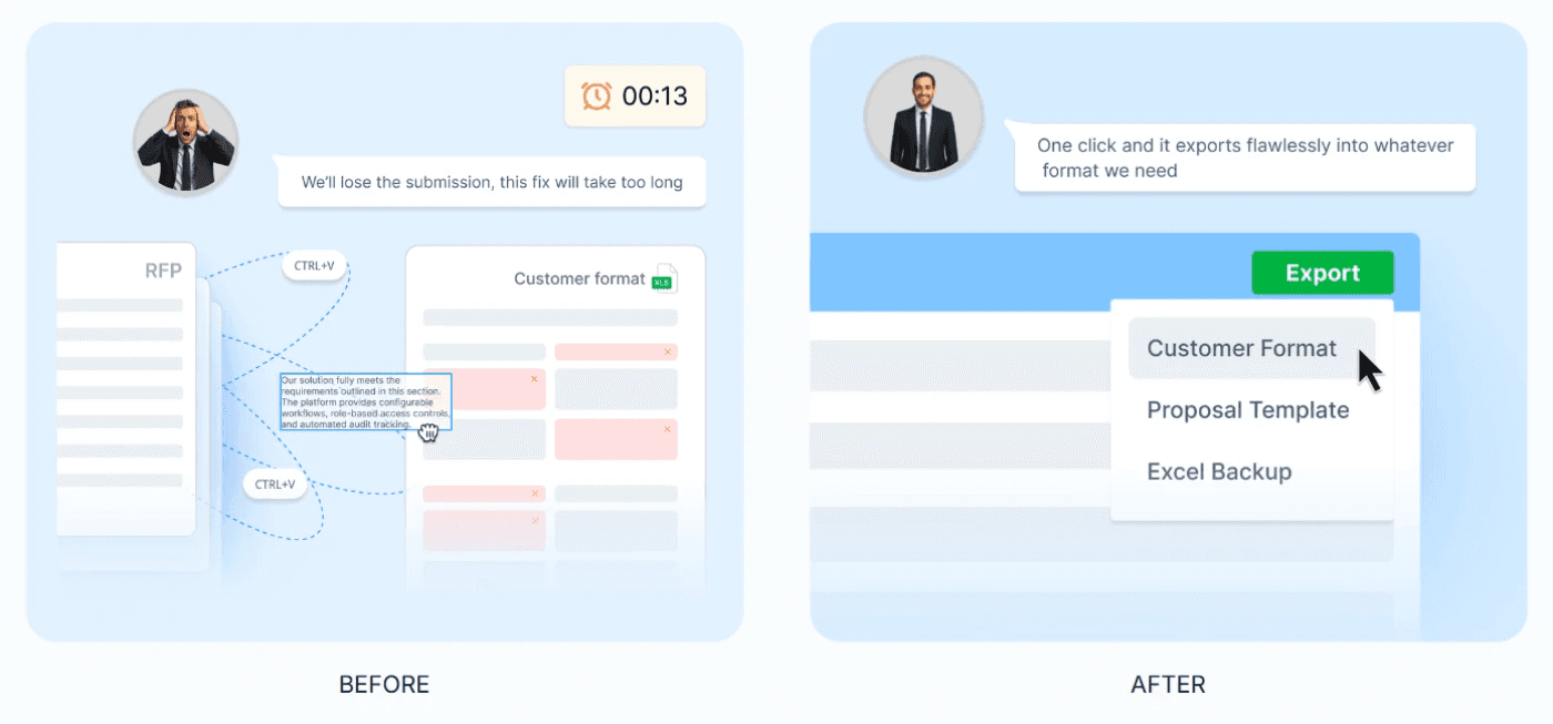 Export in the prospect’s exact format with macros
