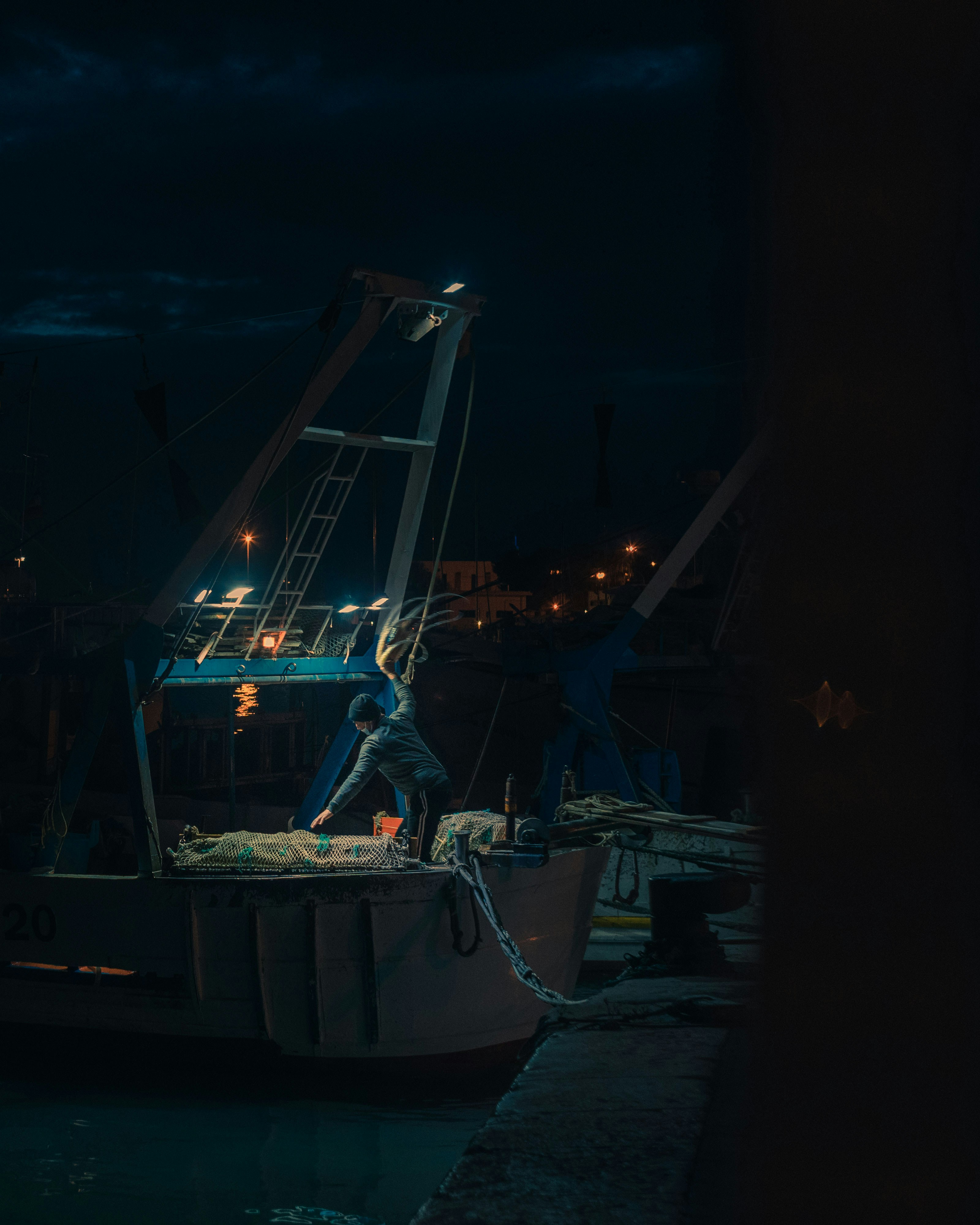 Fishermen working at night