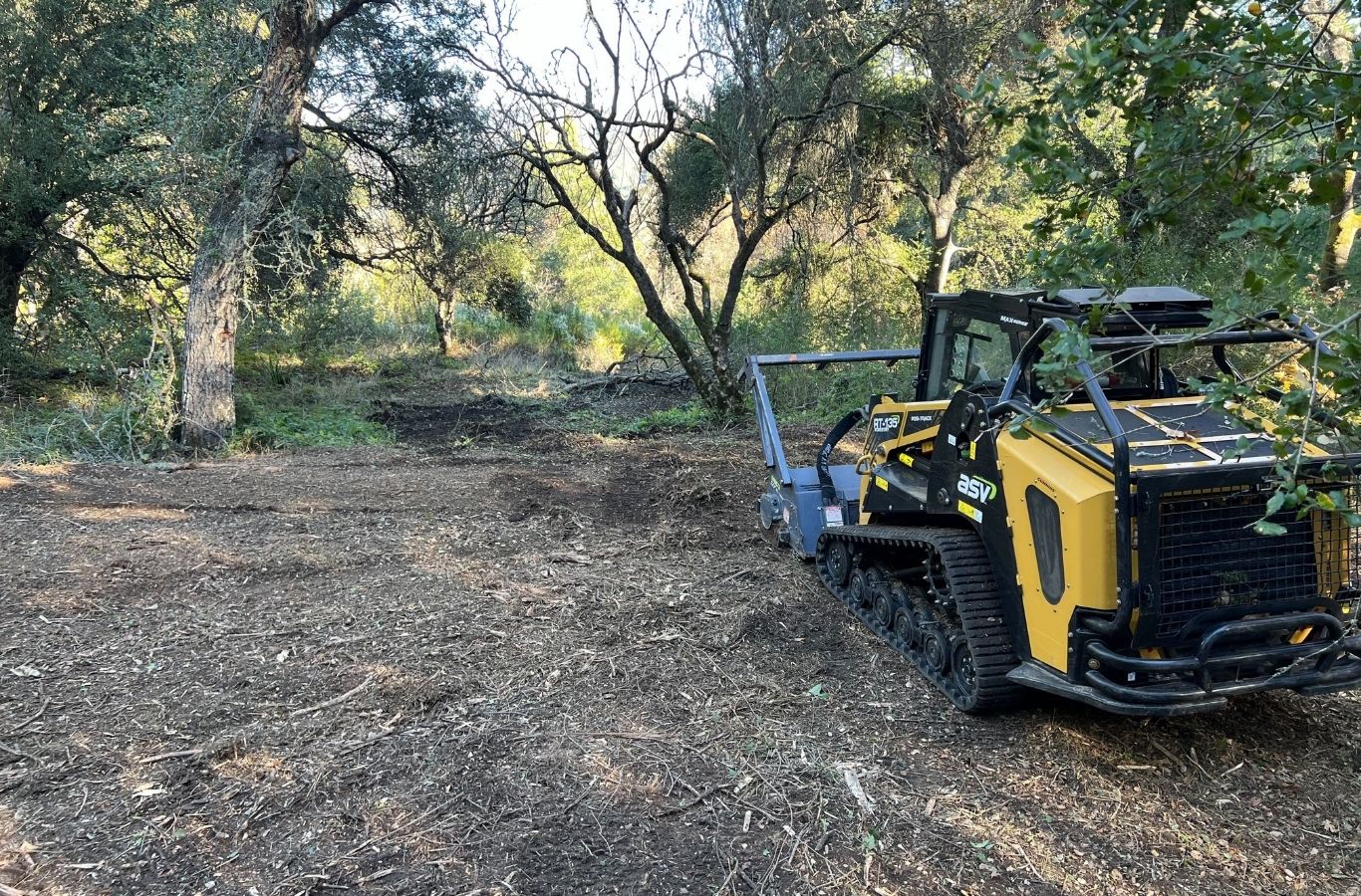 Lisac General Engineering team clearing overgrown land in San Jose, CA with advanced machinery for efficient site preparation.