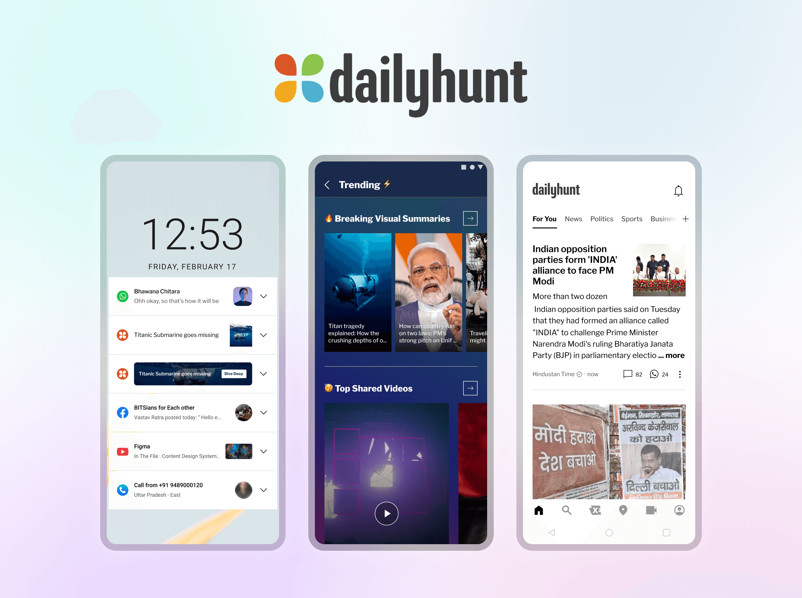 3 screens from Dailyhunt app