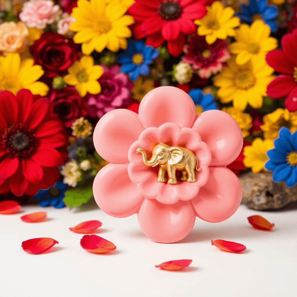 product photography of decorative flower-shaped figurine with an elephant design