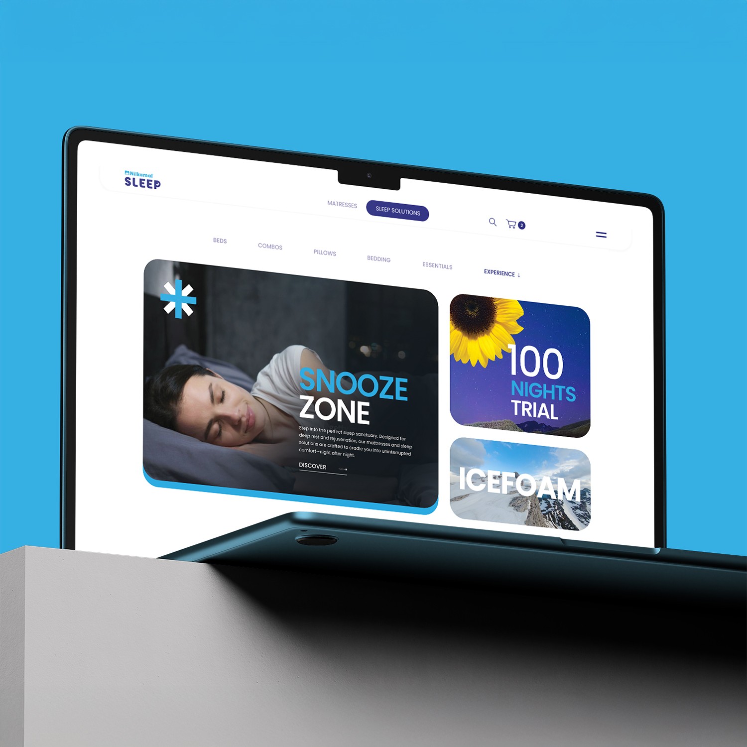 Nilkamal Sleep homepage with guided Sleep Quiz and glide-in UI for mattress discovery