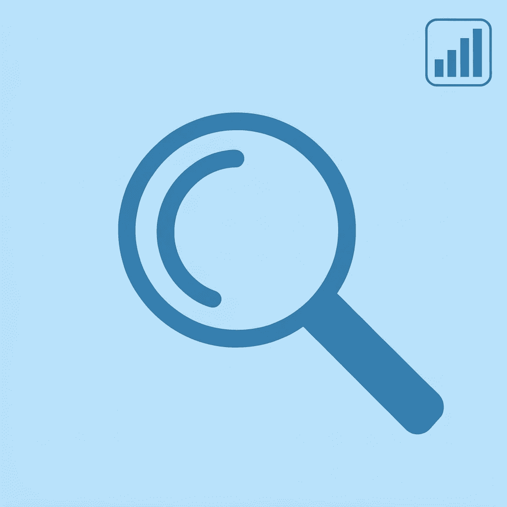 Magnifying glass focusing on competitive analysis data and insights