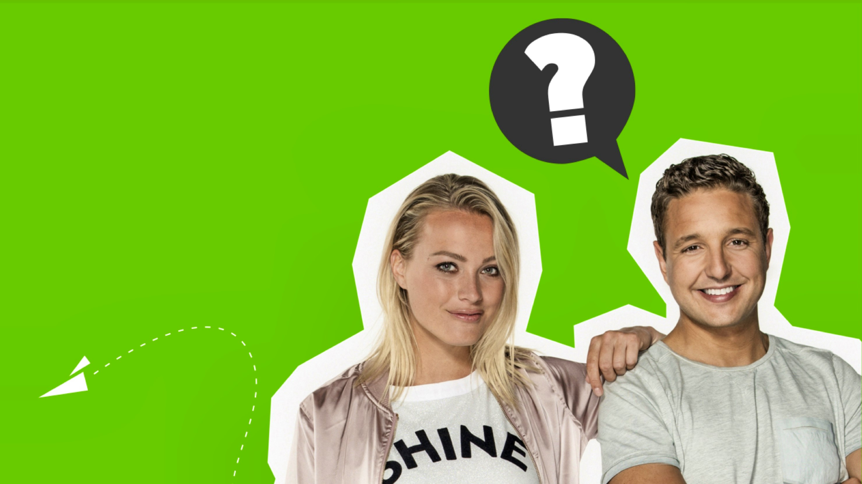 KRO-NCRV — two Willem Wever TV presenters smiling against a bright green background with a question mark speech bubble — Soda Studio case study