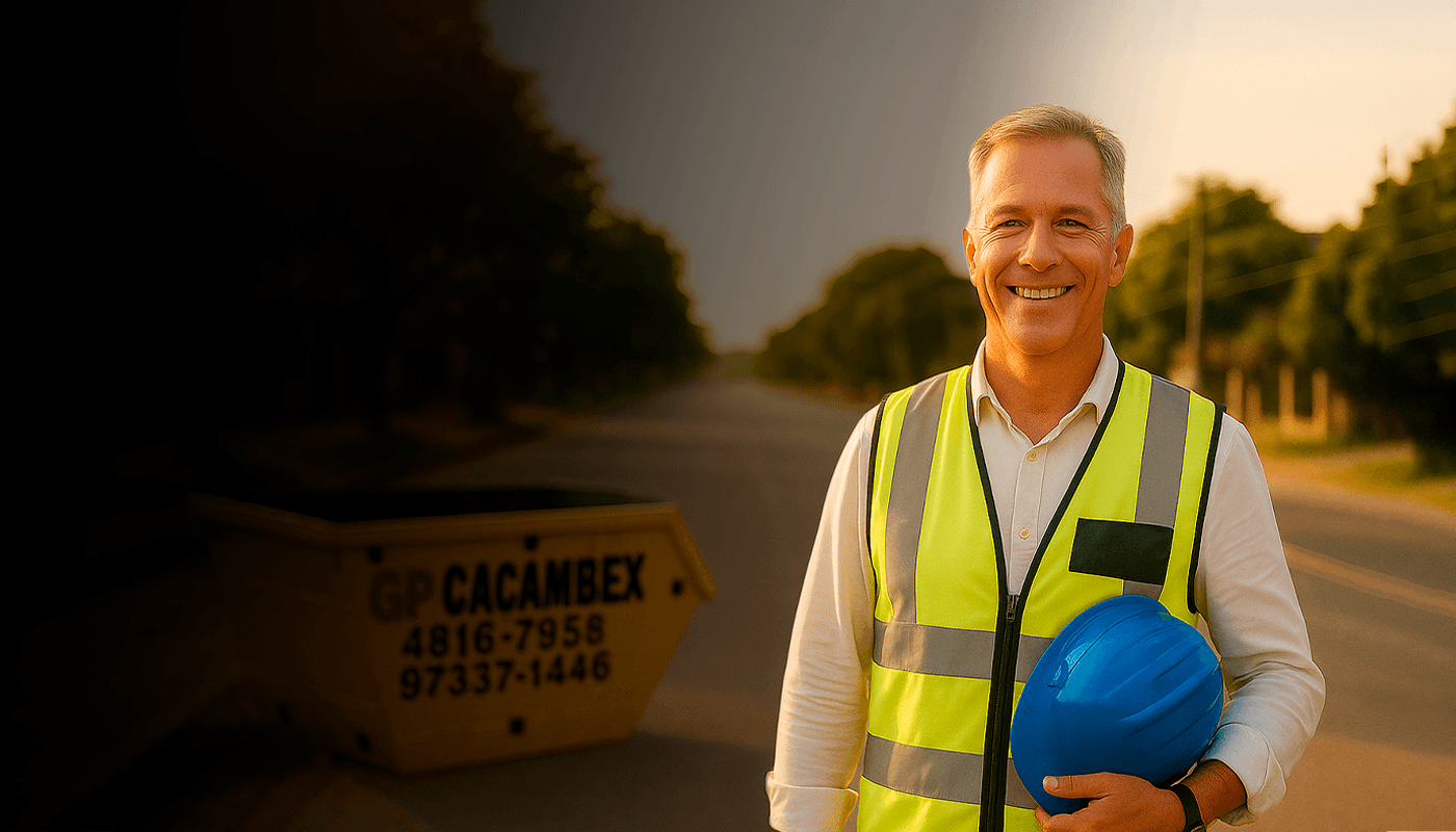 Mestre de obras contente segurando seu capacete.