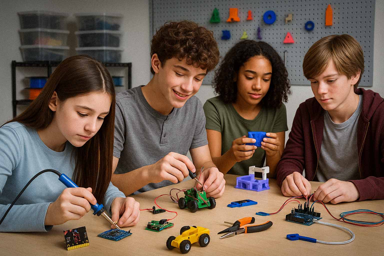 Kids playing with micro:bit controllers
