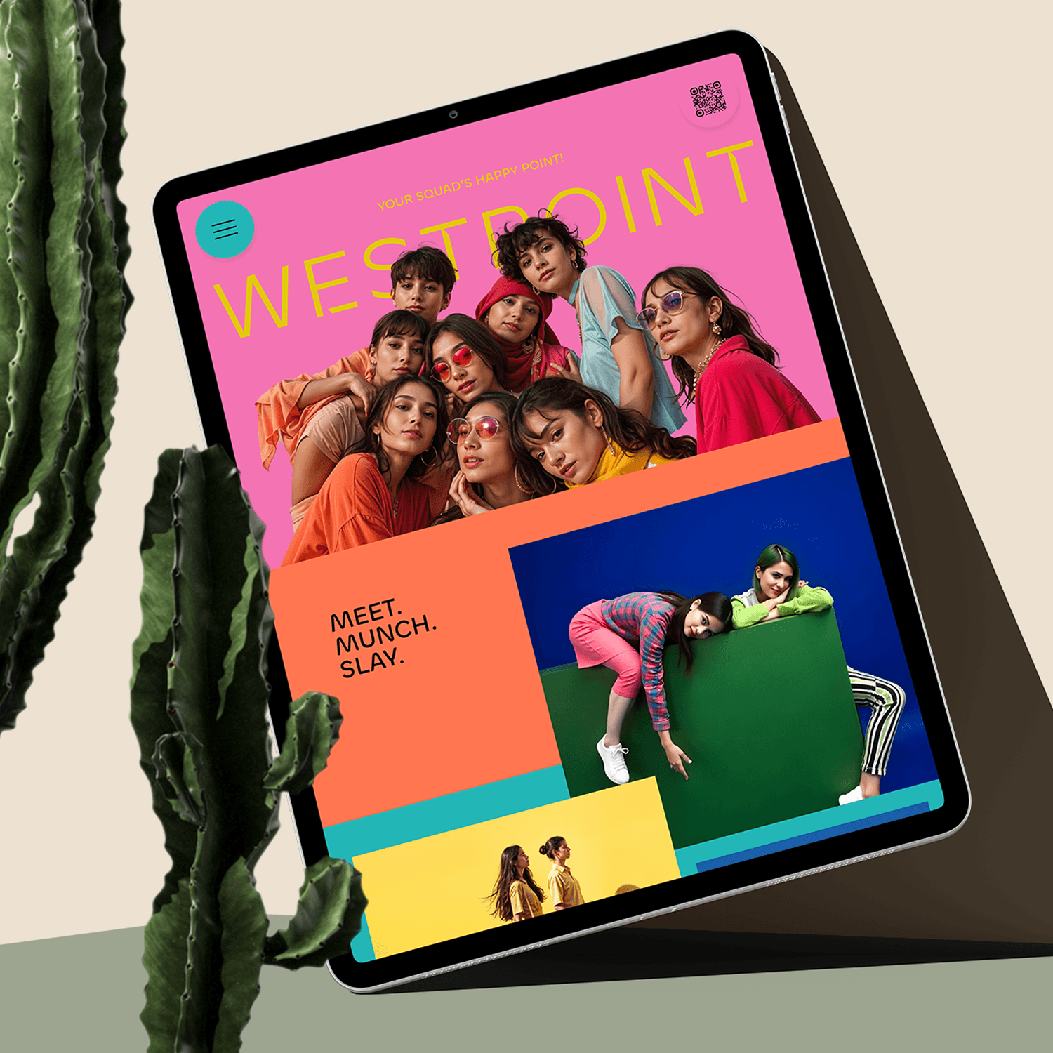 Launch campaign hoardings with bold colours and typography featuring young local shoppers