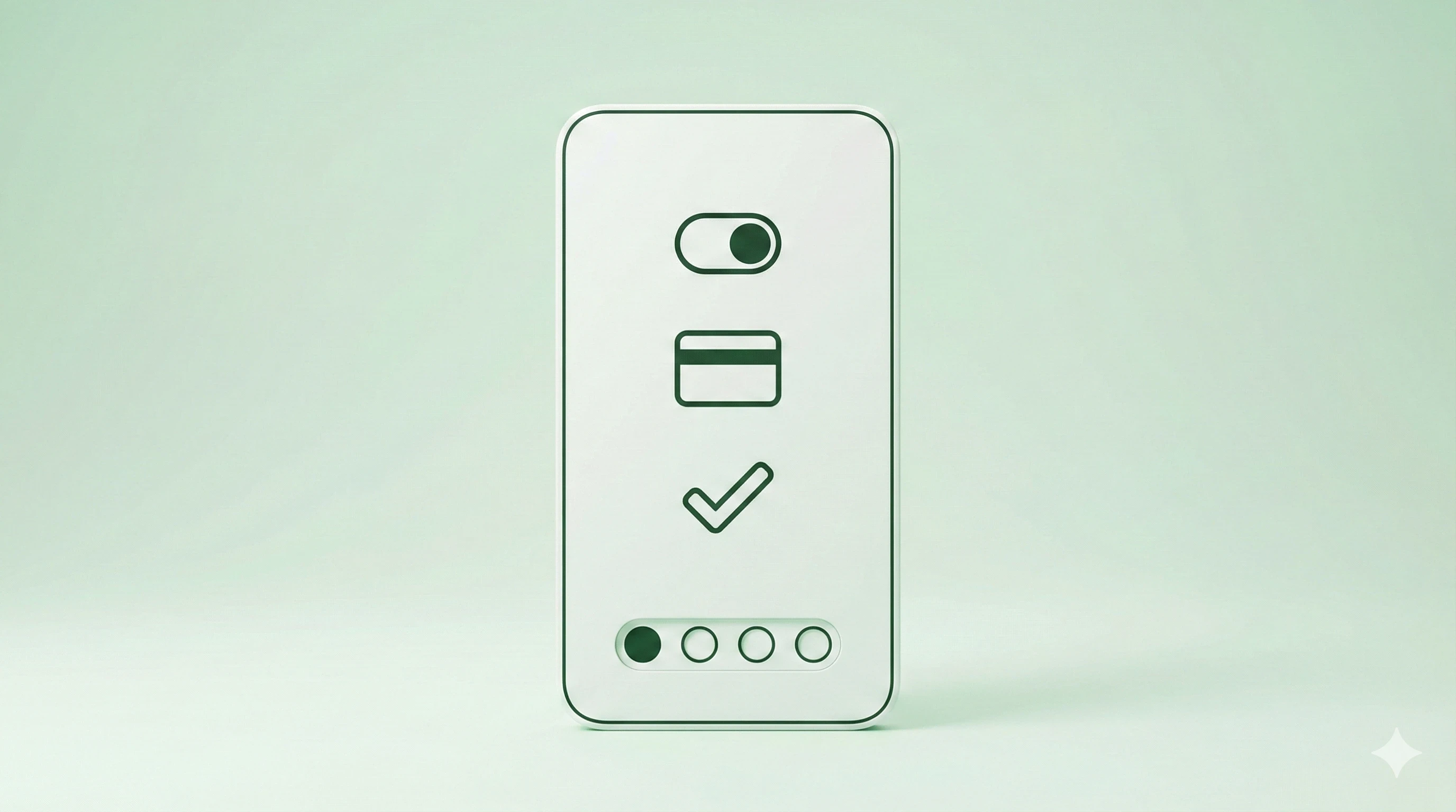 Minimalist illustration of an interface card for setting up a Findoori premium profile on a soft green background.