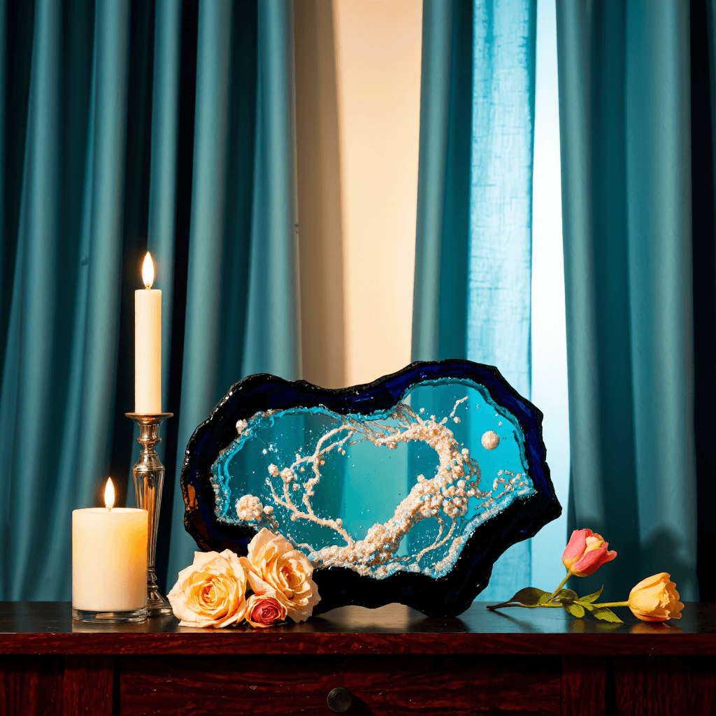 product photography of decorative resin art piece with glitter