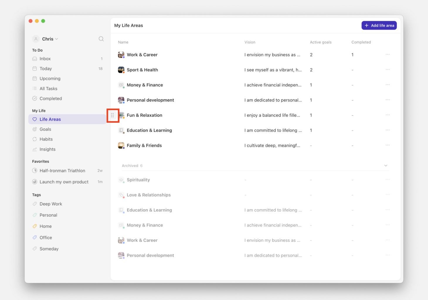 Reordering life areas