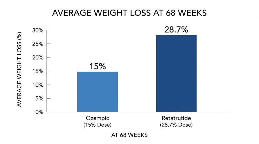 Ozempic vs retatrutide weight loss percentage comparison chart from clinical trials
