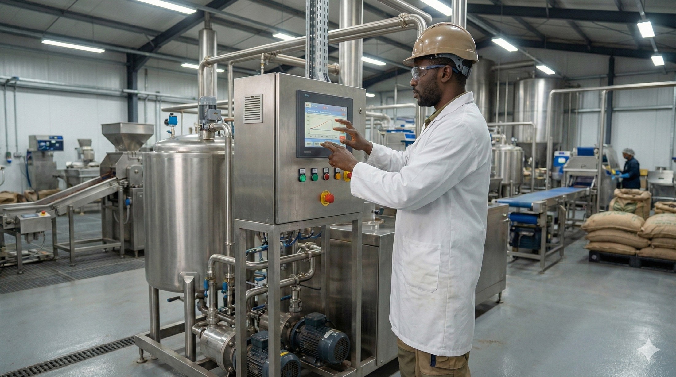 Un ingénieur règle une machine pour préparer le processus de tempérage