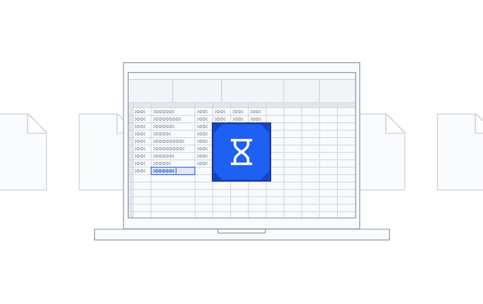 Illustration of multiple PDF bank statements being manually consolidated into a spreadsheet, showing the time-consuming process Convert PDF Statement replaces