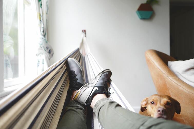 A man and his dog relaxing