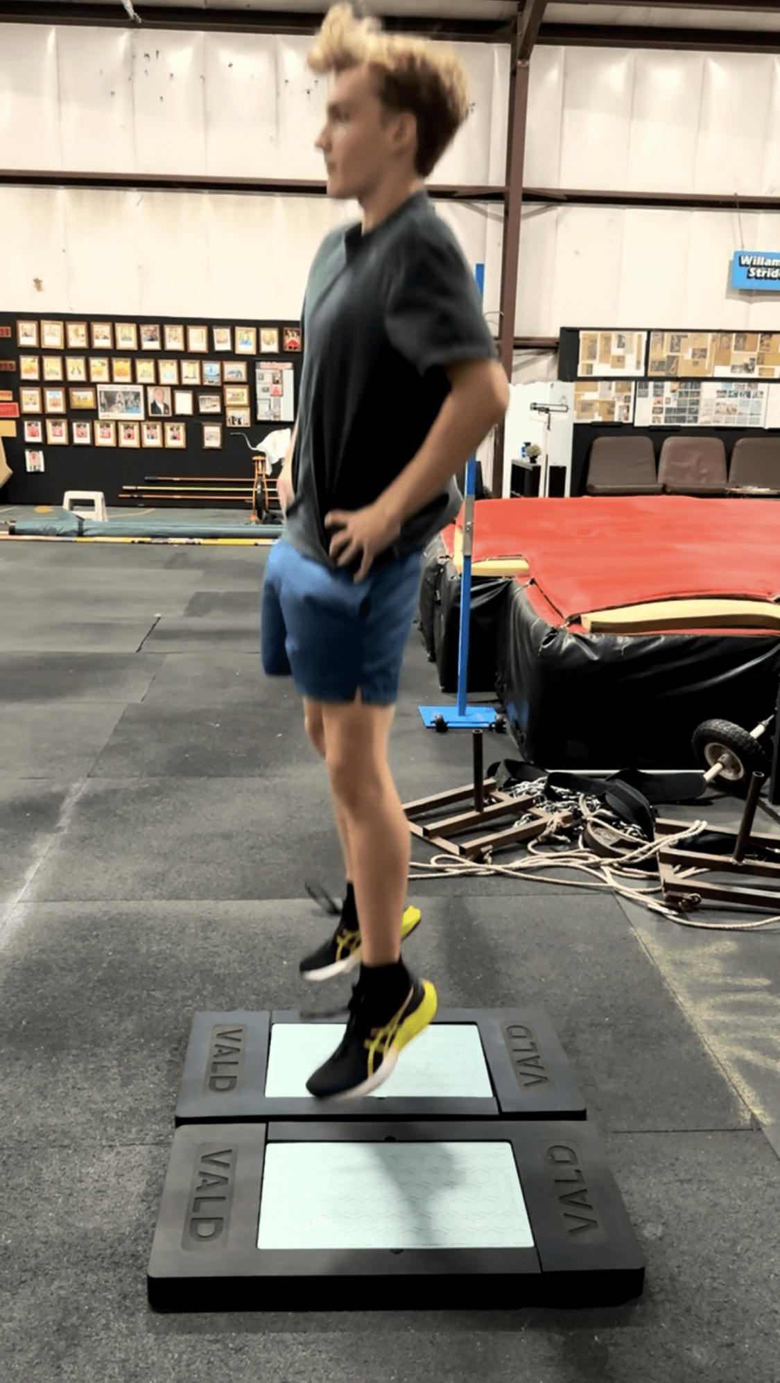 Athlete jumping on force plates