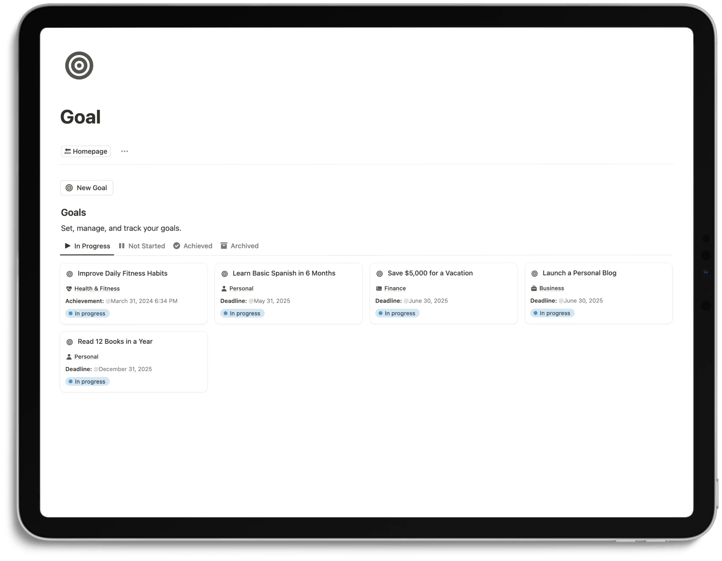 Notion Productivity System - Goal