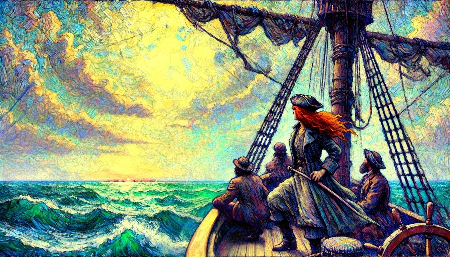 Captain Eliza Blackheart on the open sea.