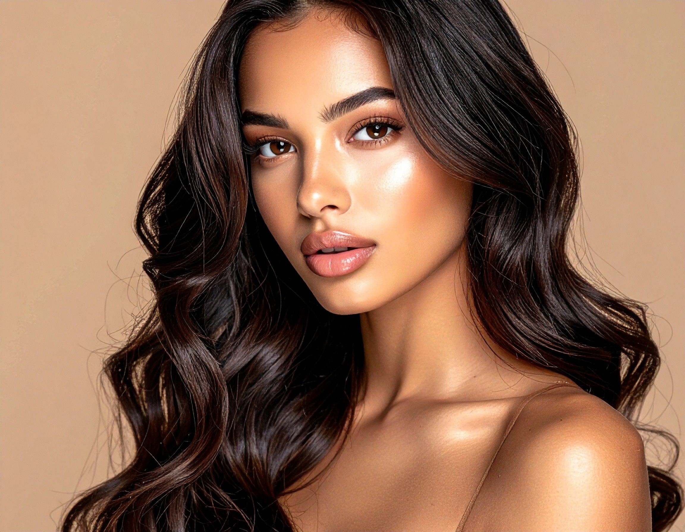 woman with long wavy hair