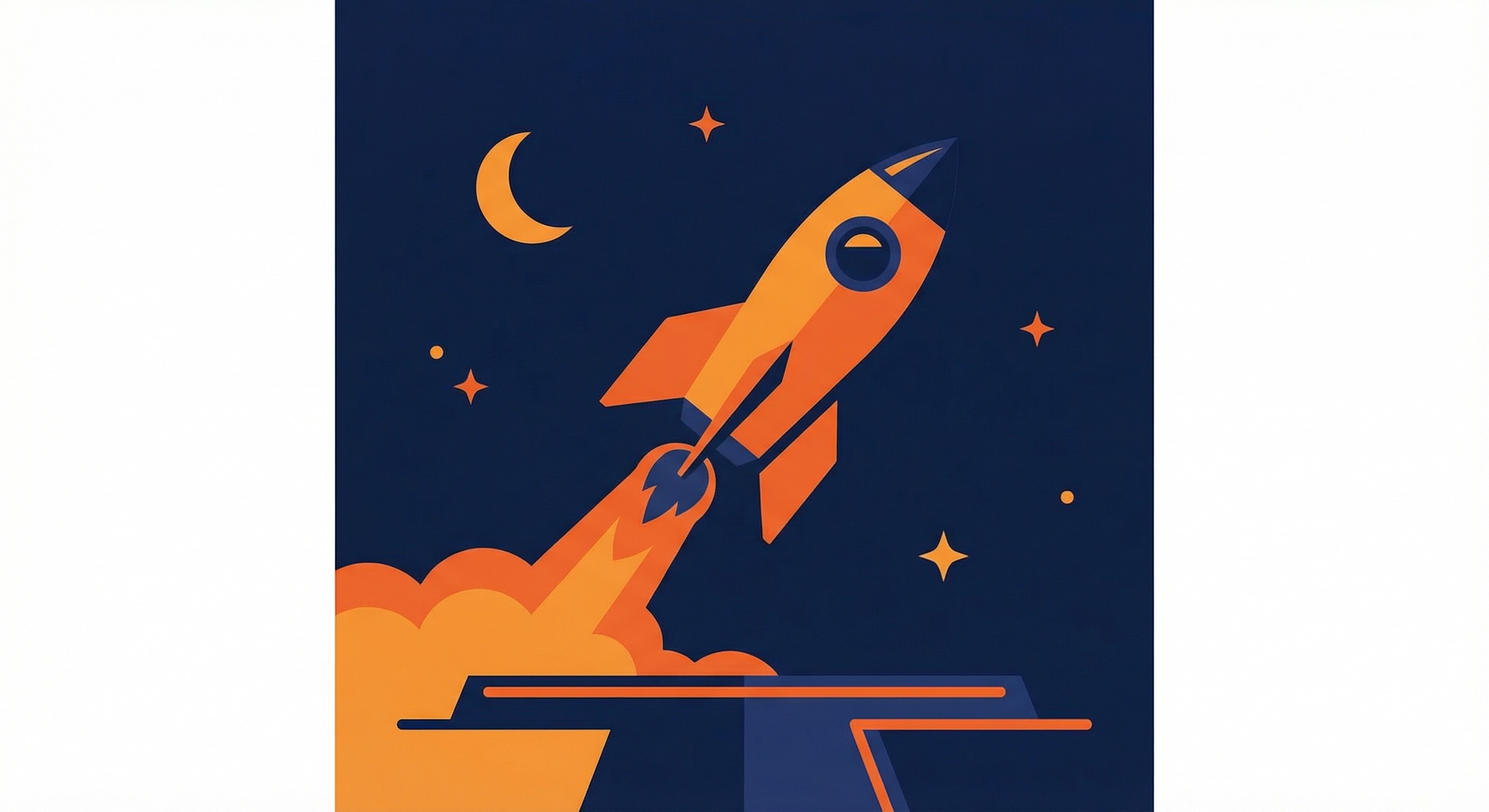 Minimalist flat vector illustration of a futuristic rocket launch, clean UI design by Picyou
