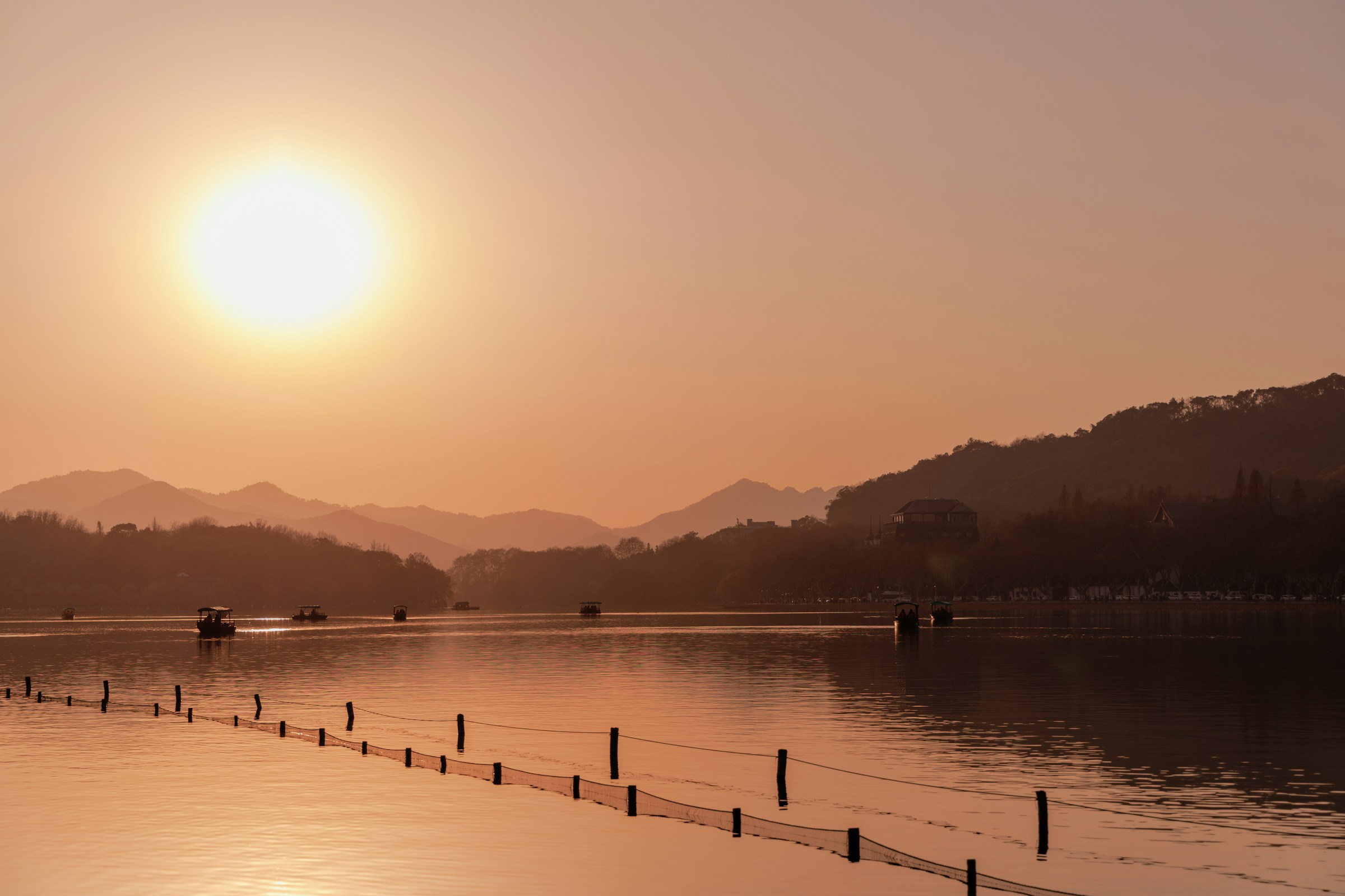 Sunset over West Lake in Hangzhou, China