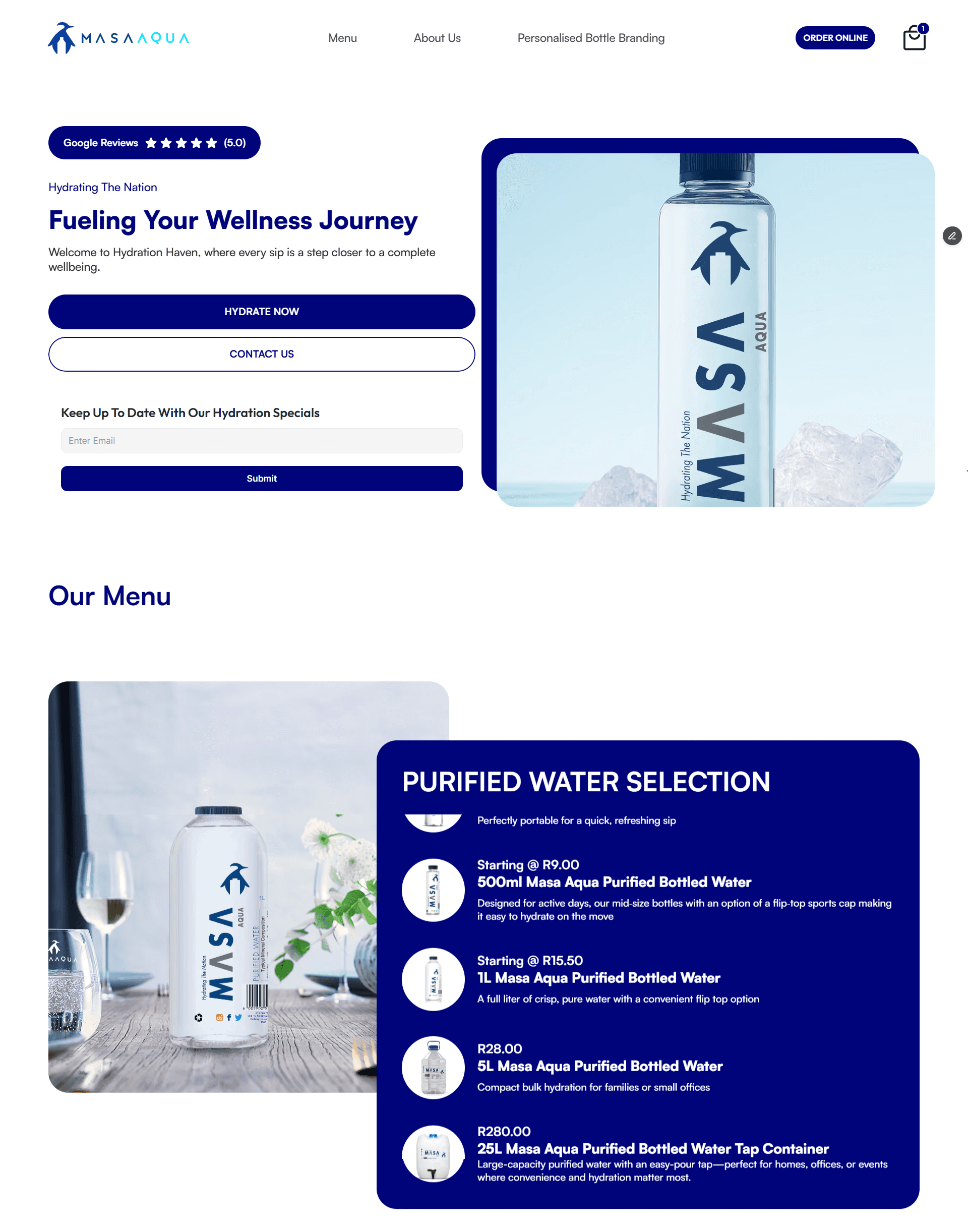 Masa Aqua ecommerce website design — WaveLight project