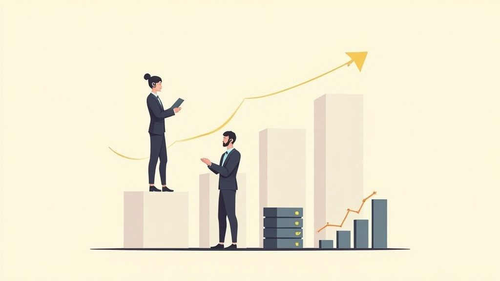 A professional sales team in a modern office, collaborating on a campaign.
