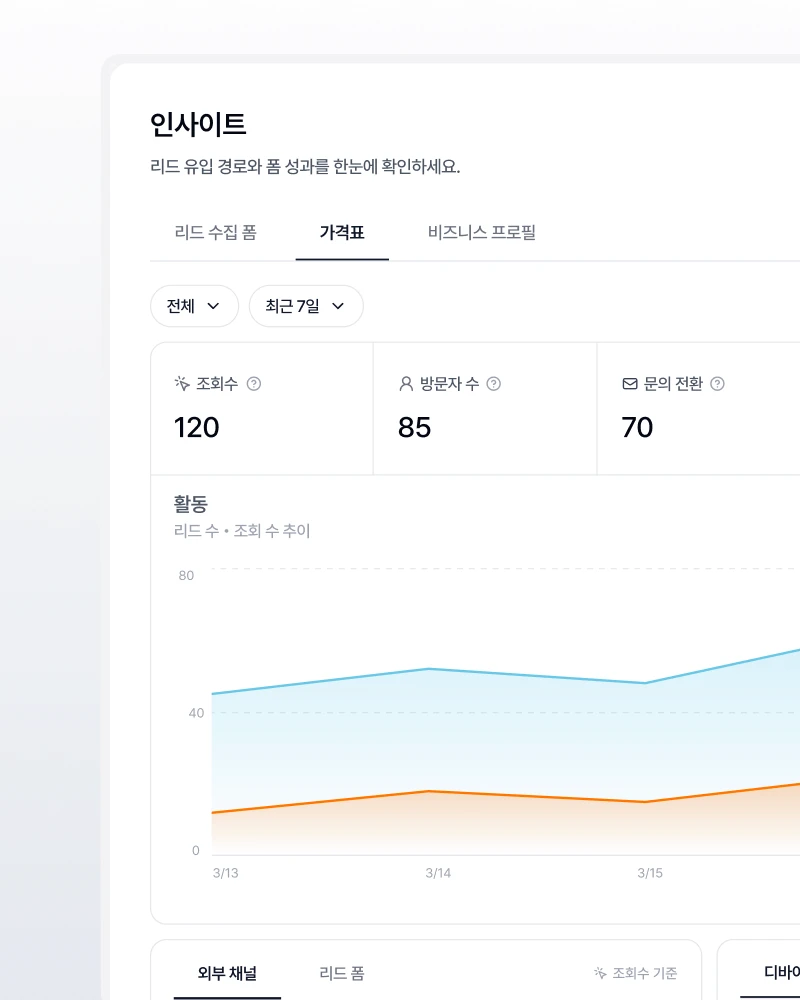 두들 서비스 가격표 화면: 가격표의 조회와 클릭을 집계합니다