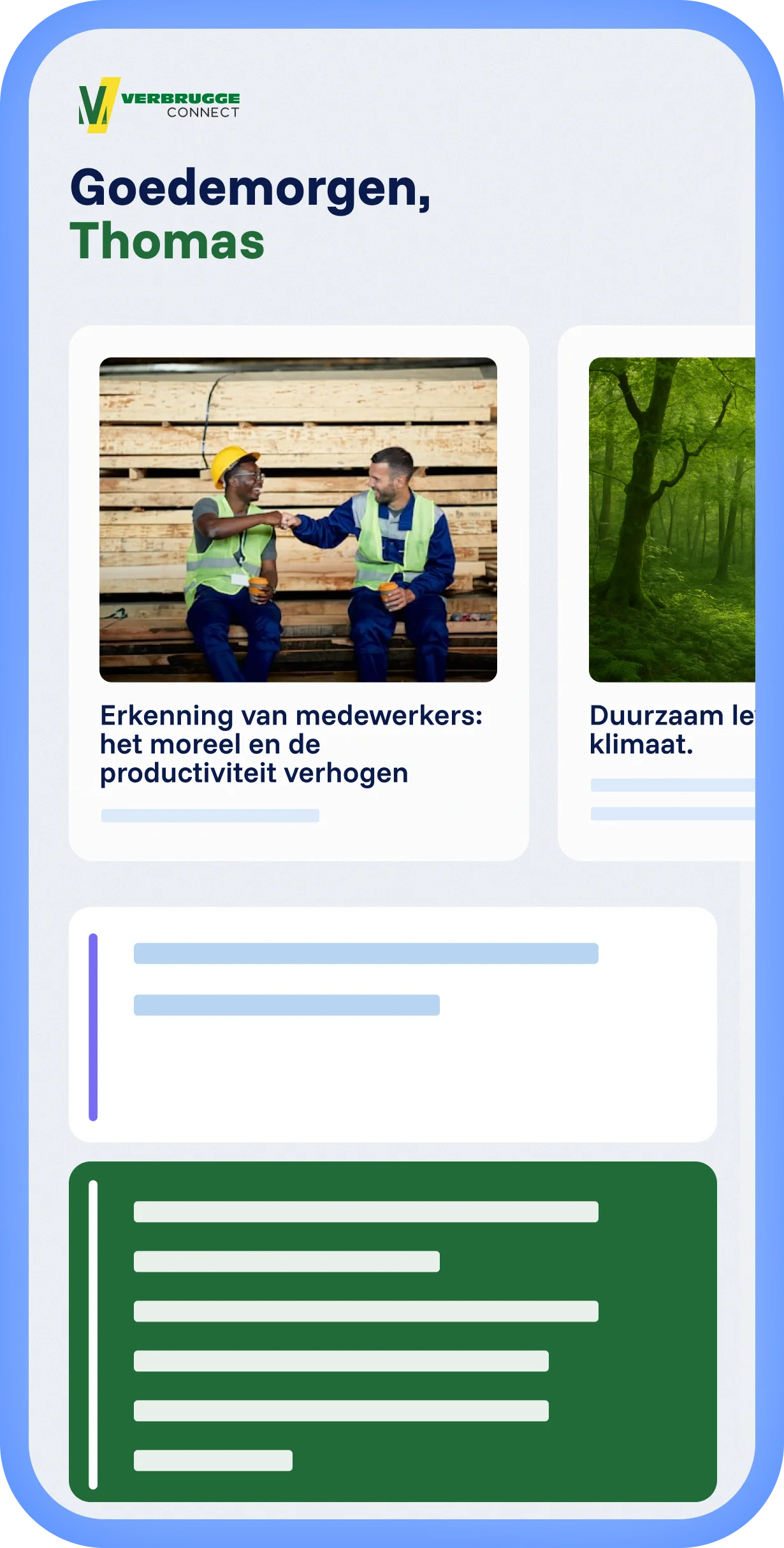 Spencer platform met lokale ervaring en eigen Mobix branding, gepersonaliseerde feed met artikelen en overzichtelijke layout