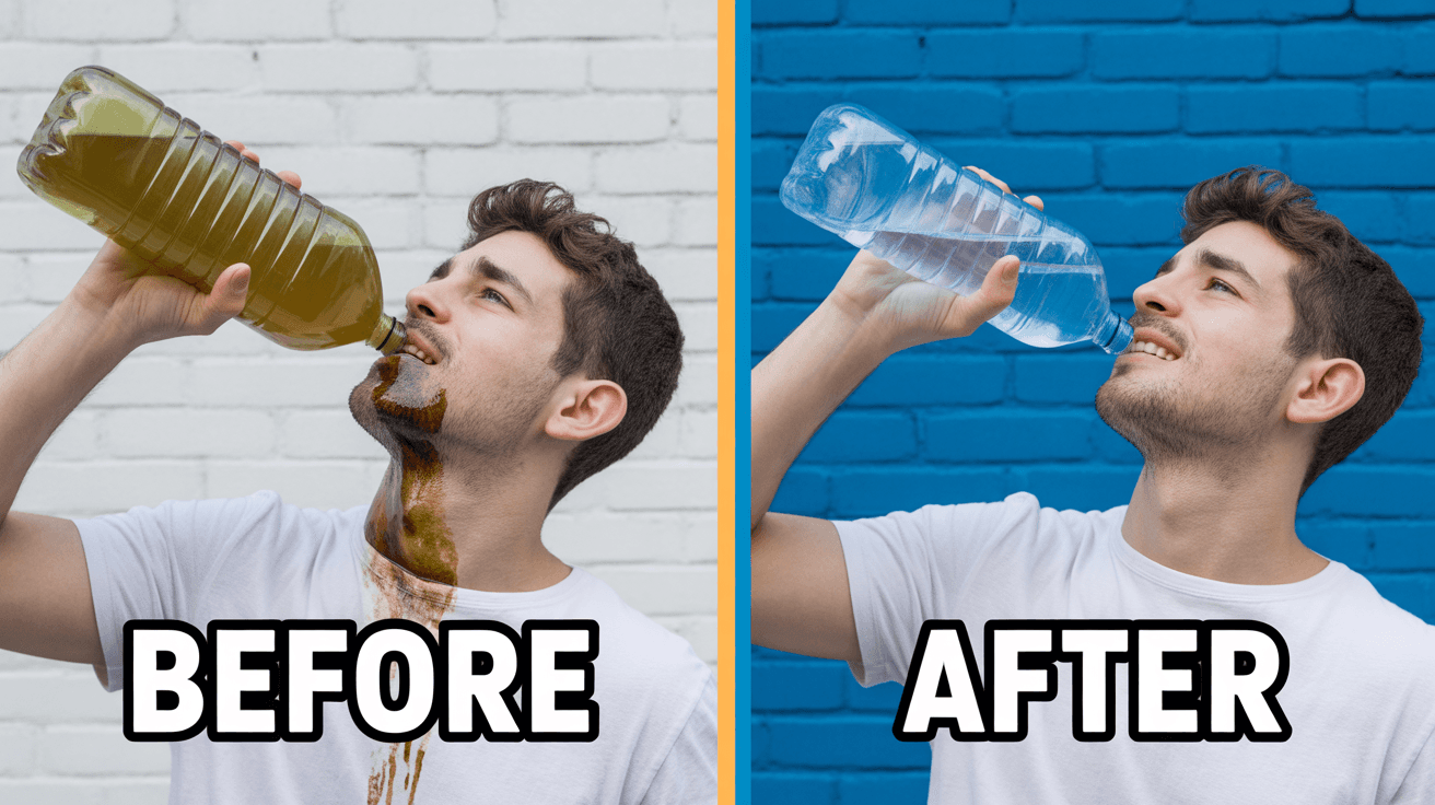 Before and after clean water transformation split-screen for philanthropy thumbnail