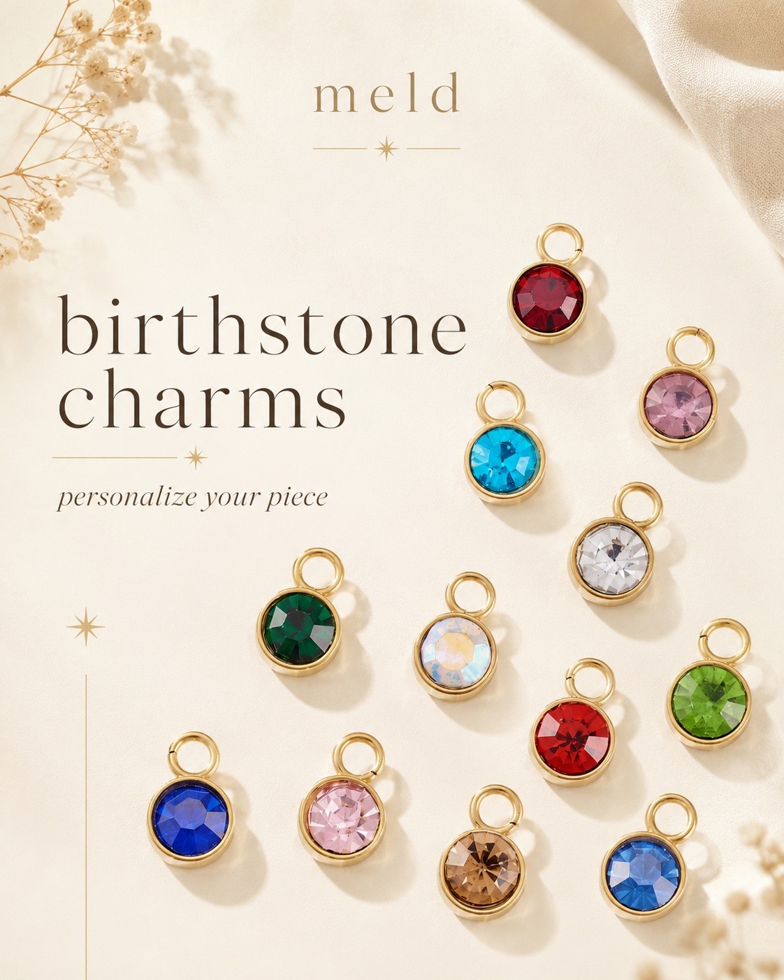 Colorful birthstone charms