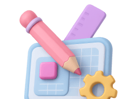 Pencil and ruler over grid with gear