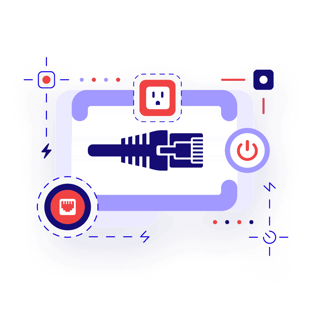 Illustration featuring an Ethernet cable composed of icons that represent various cabling options available at 24hourtek.