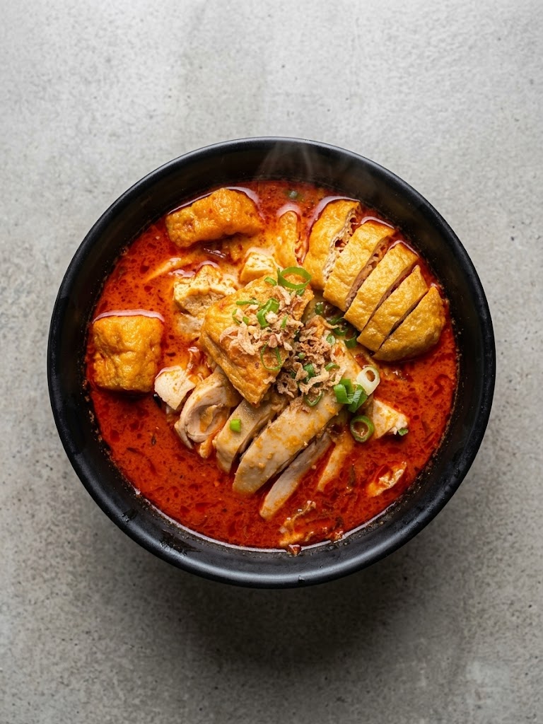 Hainan chicken laksa at Super Bowl Chinese Restaurant in Fortitude Valley.