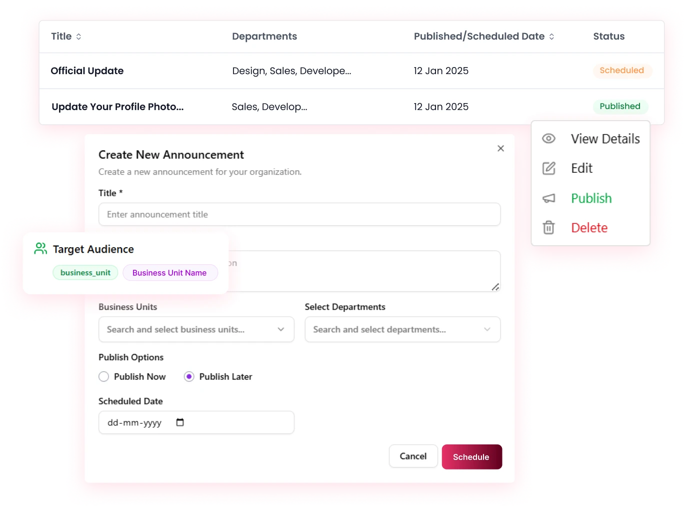Go Employee Announcement Management