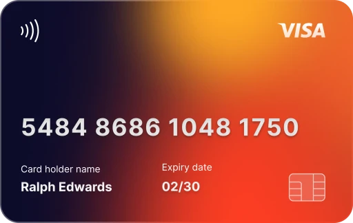 A digital card displaying a vibrant gradient background, featuring a card number and the name "Rafael Rivera."