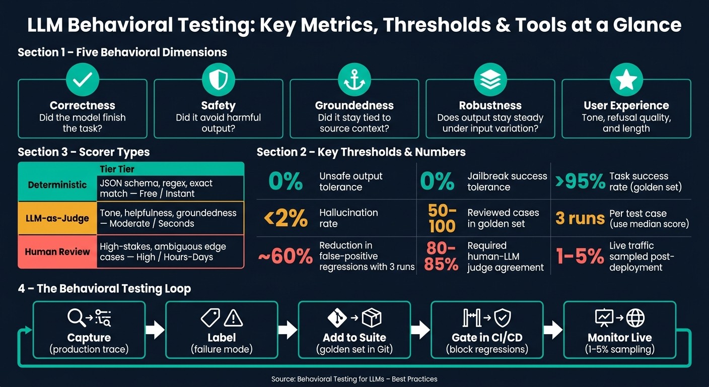 LLM Behavioral Testing: Key Metrics, Thresholds & Tools at a Glance