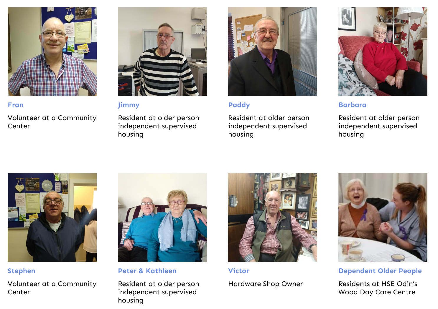 Photos of older people we interviewed and who they are