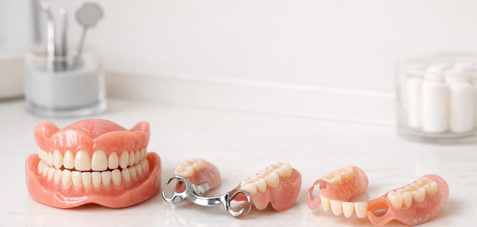 Full and partial denture options displayed side by side, dentures at TLC Family Dental Centre in Leduc