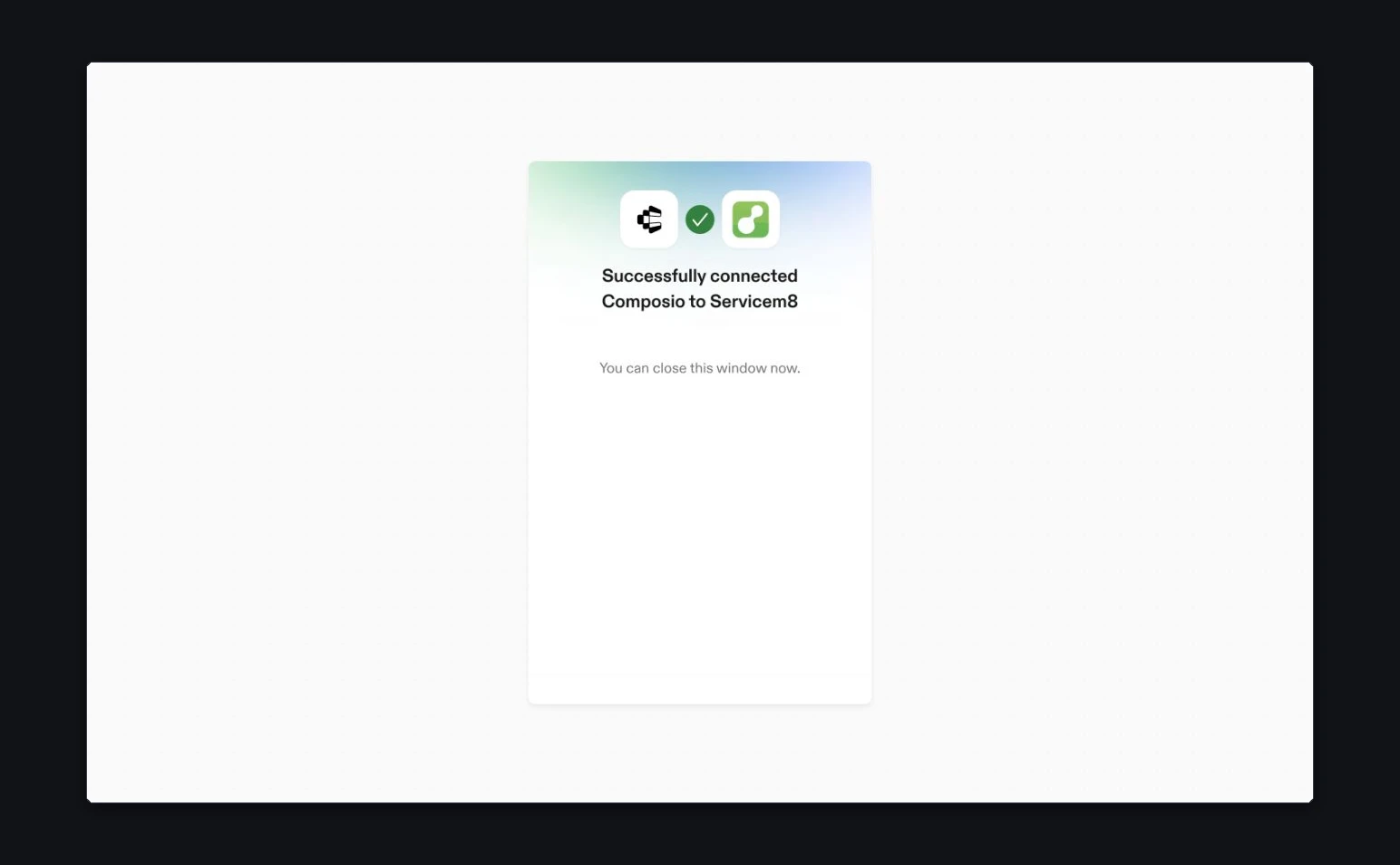Composio confirms the OAuth connection succeeded