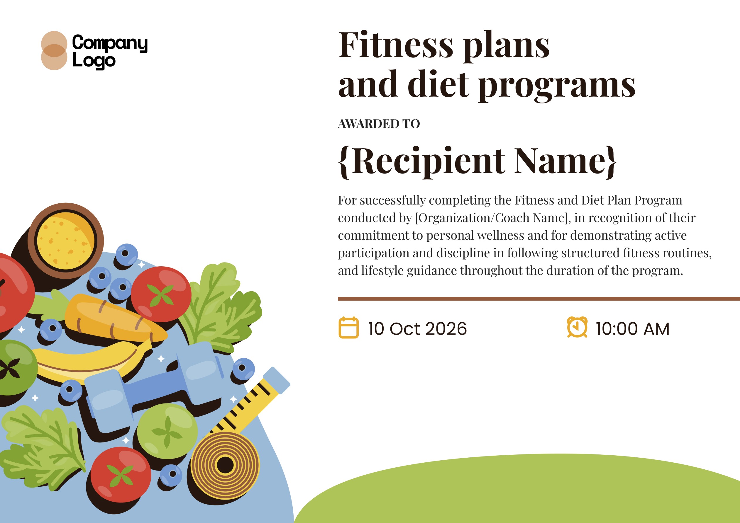 Wauld - Vibrant and animated fitness and diet plan certificate template