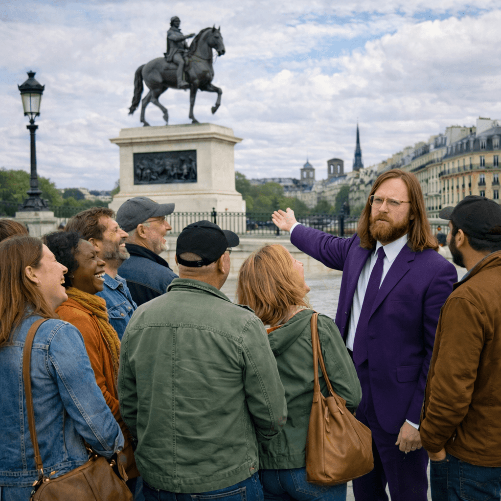 Participants à une fausse visite de la Jeance team building dans les rues de Paris