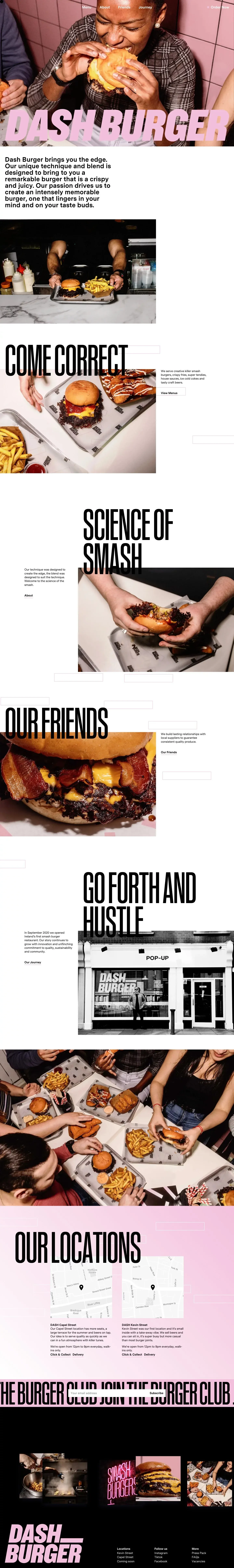 Dash Burger landing page screenshot showcasing Food & Drinks and Local Business design