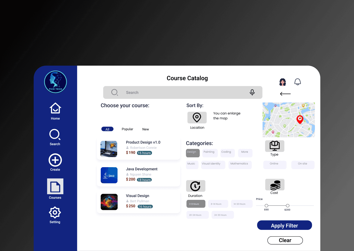 Mental health platform UI screens