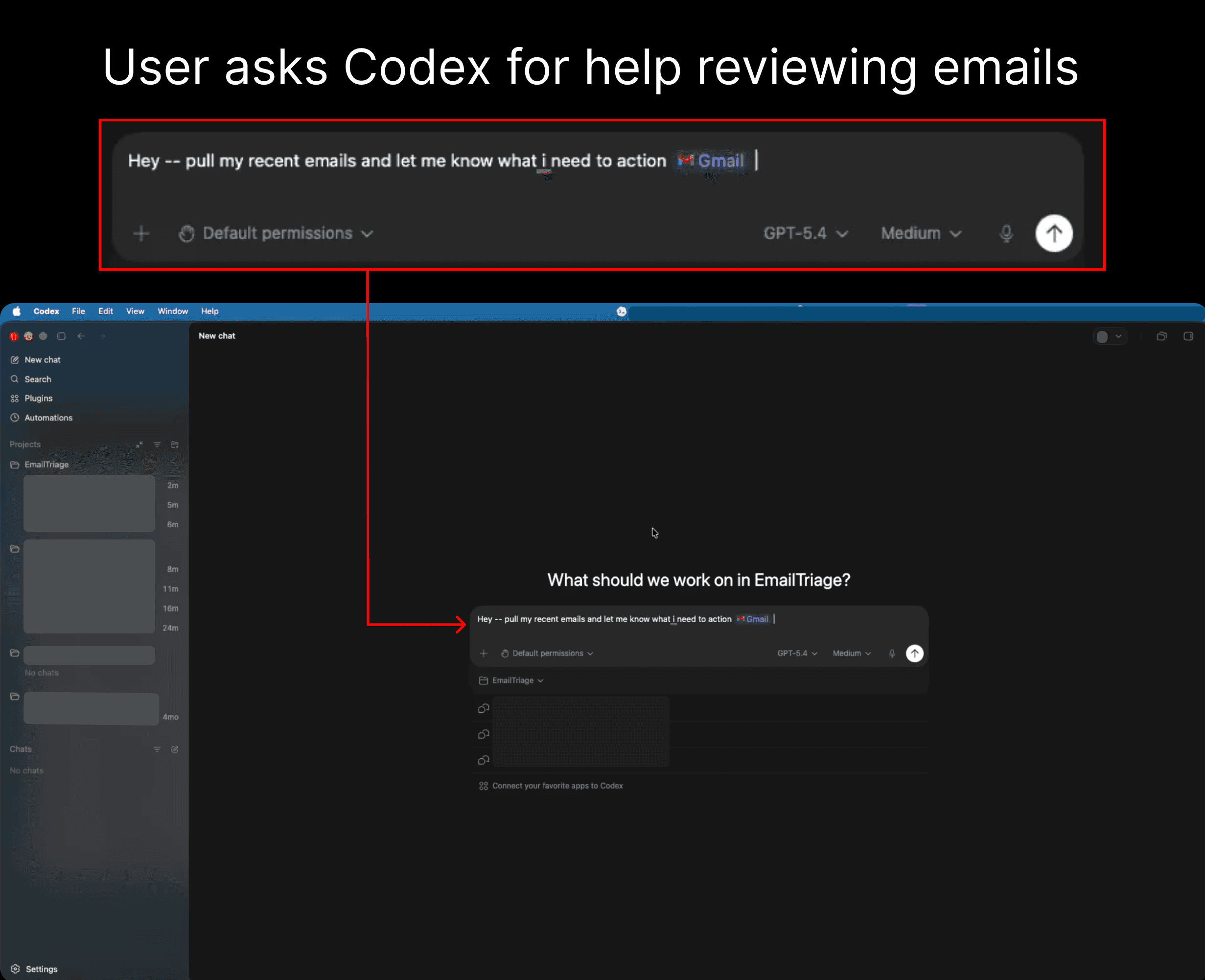 User asks Codex for Everything to triage their emails