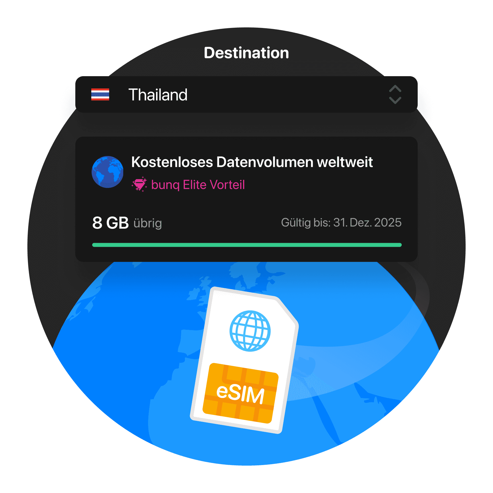 A notification interface with text about data transfer, featuring a circular background and SIM card graphic.