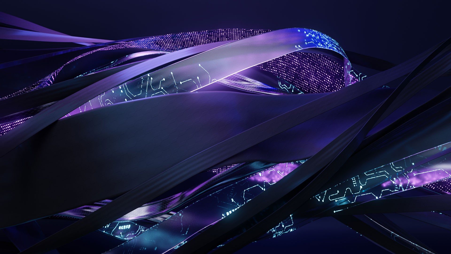 Network cables with blue and purple glowing data illustrating data flow (3D render)