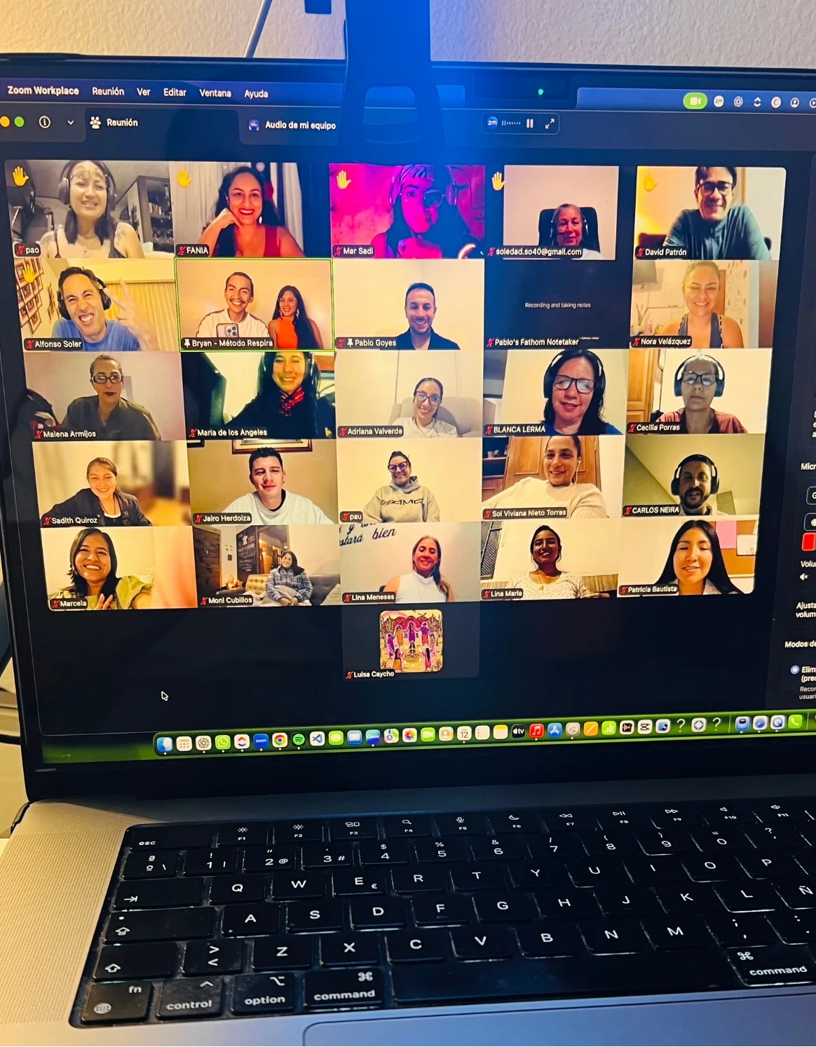 Videollamada grupal de una sesión RESET, con participantes conectados en vivo desde distintos países.