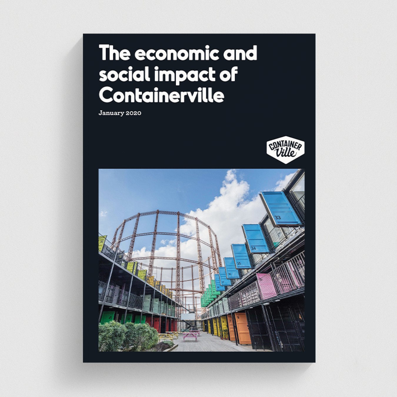 Cover design for Containerville's Economic and Social Impact Report.