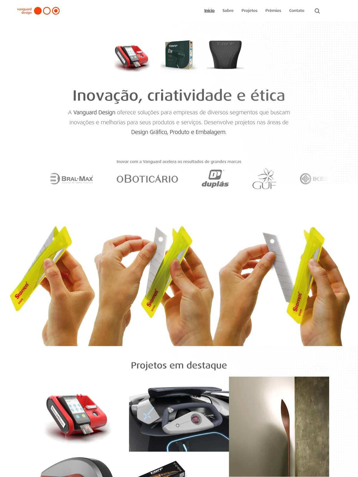 Página inicial do site da Vanguard Design no computador